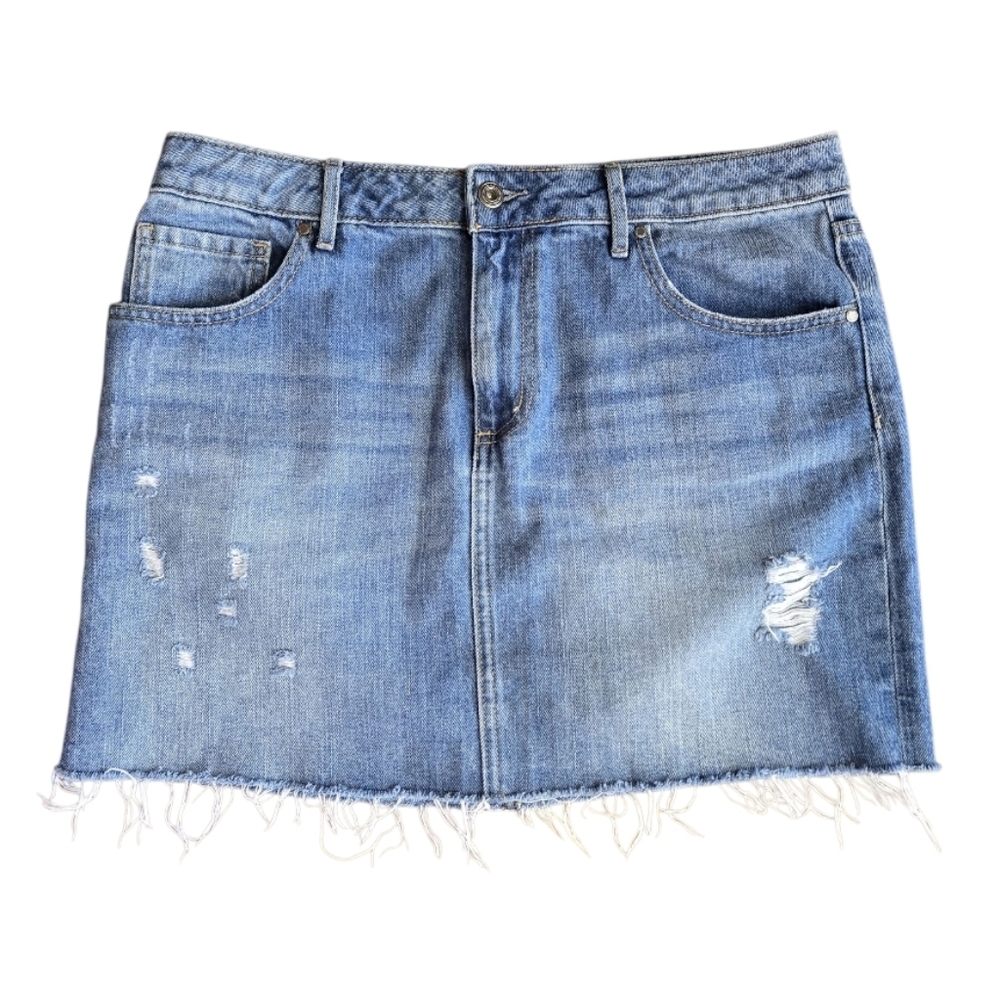 Melrose and Market blue denim skirt distressed raw hem Size 30 / M - Picture 2 of 9